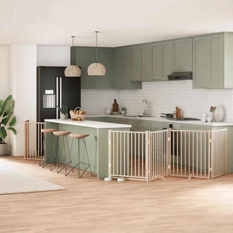 vidaXL suņu vārti ar durvīm, salokāmi, 10 paneļi, 800 cm, papeles koks