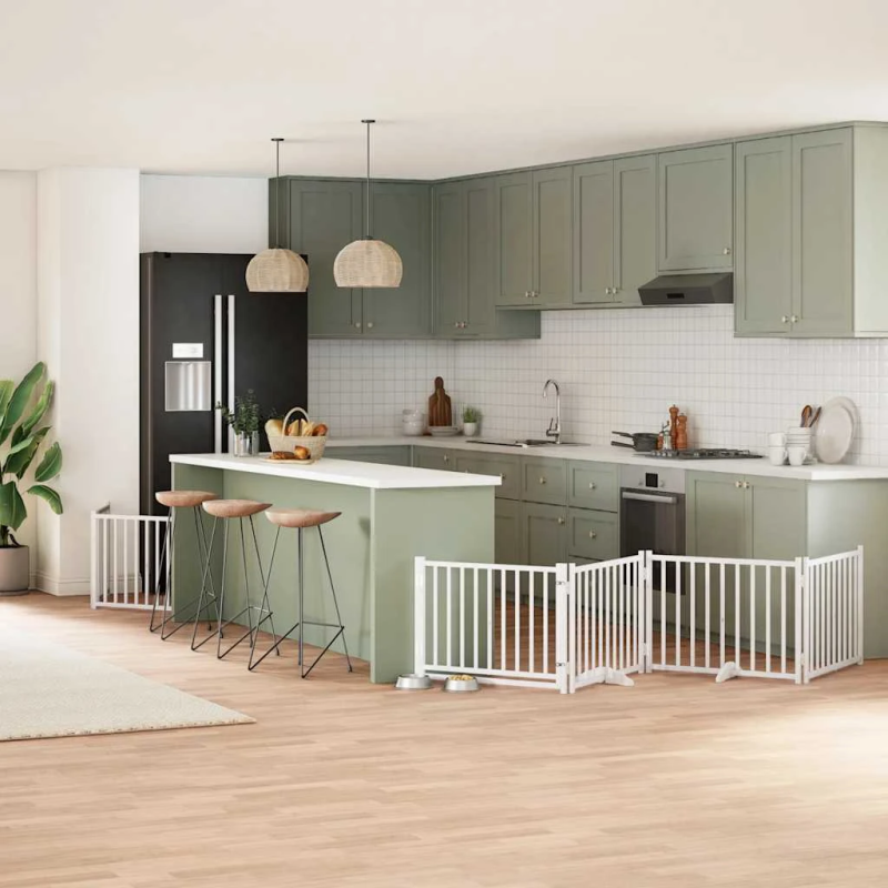 vidaXL suņu vārti ar durvīm, salokāmi, 6 paneļi, 480 cm, papeles koks