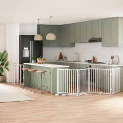 vidaXL suņu vārti ar durvīm, salokāmi, 6 paneļi, 480 cm, papeles koks