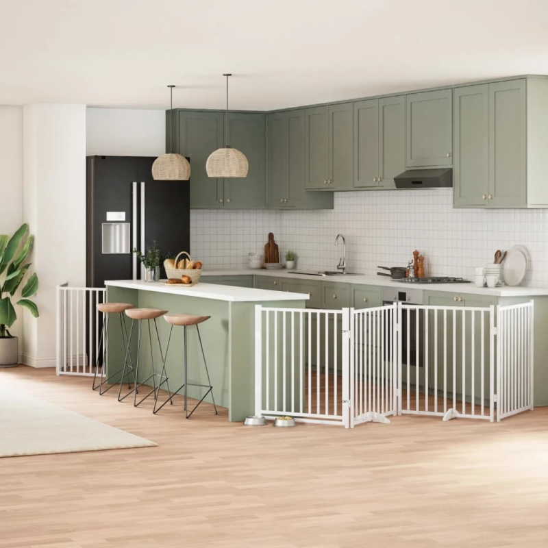 vidaXL suņu vārti ar durvīm, salokāmi, 8 paneļi, 640 cm, papeles koks