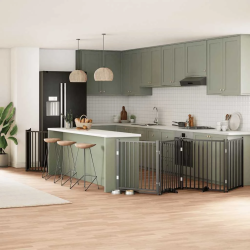 vidaXL suņu vārti ar durvīm, salokāmi, 10 paneļi, 800 cm, papeles koks