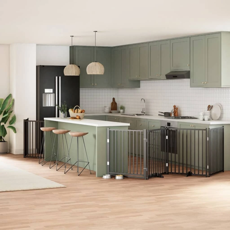 vidaXL suņu vārti ar durvīm, salokāmi, 12 paneļi, 960 cm, papeles koks