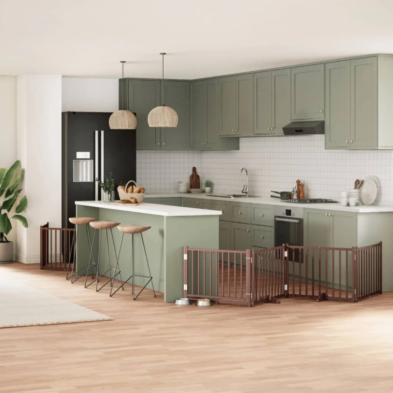 vidaXL suņu vārti ar durvīm, salokāmi, 8 paneļi, 640 cm, papeles koks