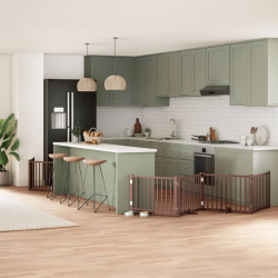 vidaXL suņu vārti ar durvīm, salokāmi, 10 paneļi, 800 cm, papeles koks