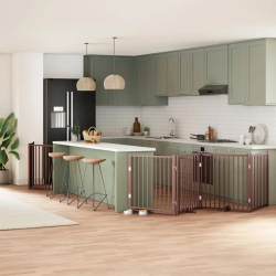 vidaXL suņu vārti ar durvīm, salokāmi, 8 paneļi, 640 cm, papeles koks