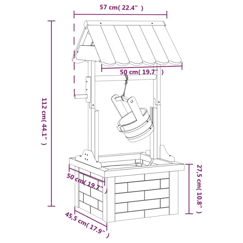 vidaXL akas formas strūklaka ar sūkni, 57x50x112 cm, egles masīvkoks