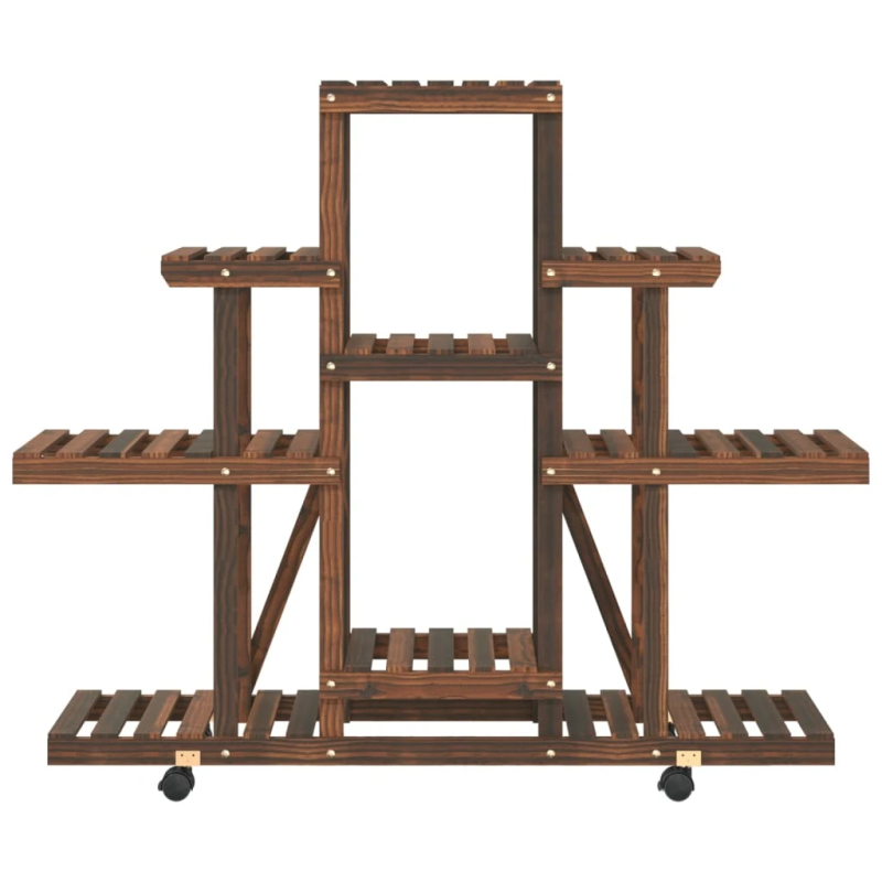 vidaXL puķu statīvs ar ritenīšiem, 110x25x101 cm, egles masīvkoks