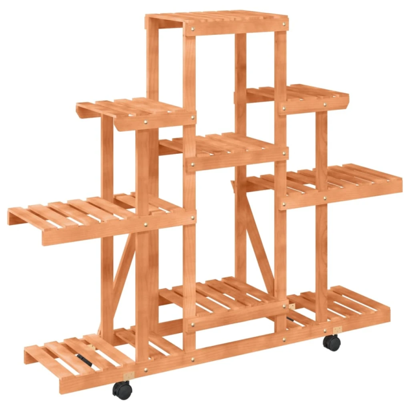 vidaXL puķu statīvs ar ritenīšiem, 110x25x101 cm, egles masīvkoks