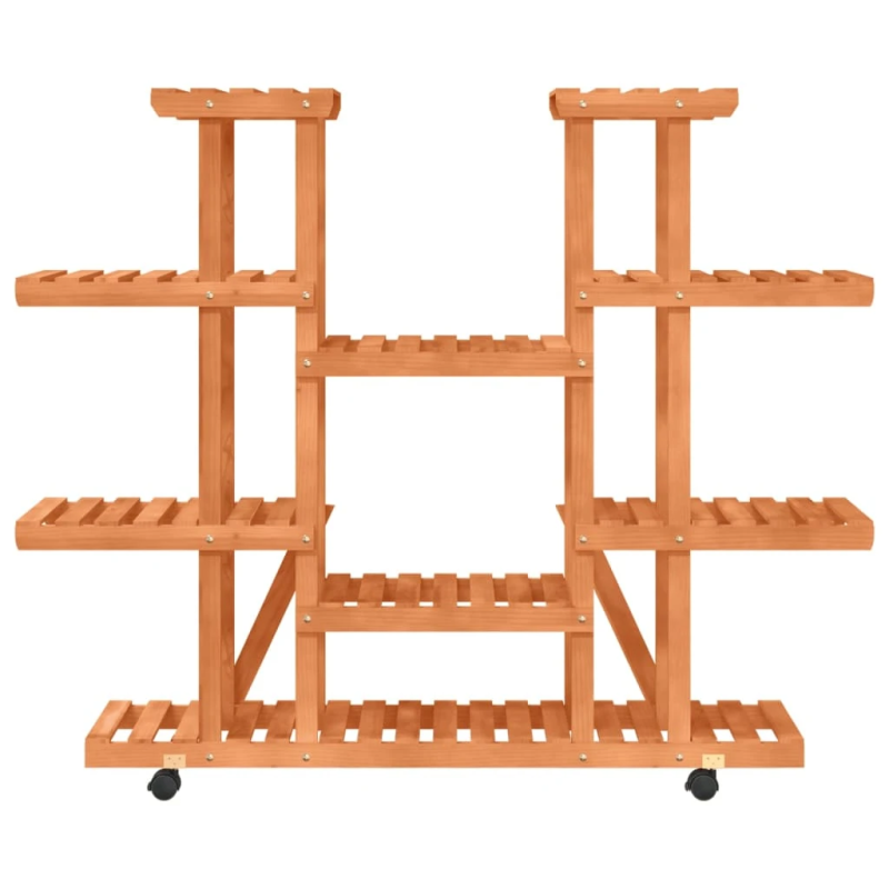 vidaXL puķu statīvs ar ritenīšiem, 110x25x115 cm, egles masīvkoks