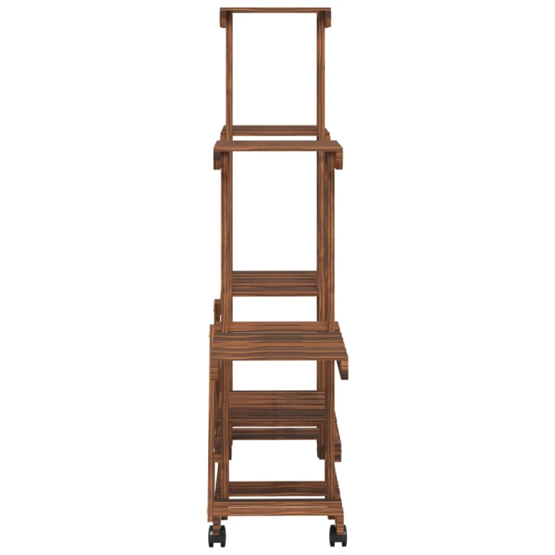 vidaXL puķu statīvs ar ritenīšiem, 95x25x101 cm, egles masīvkoks