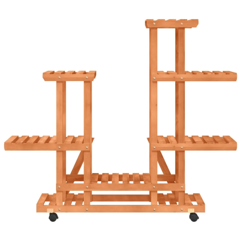 vidaXL puķu statīvs ar ritenīšiem, 95x25x101 cm, egles masīvkoks