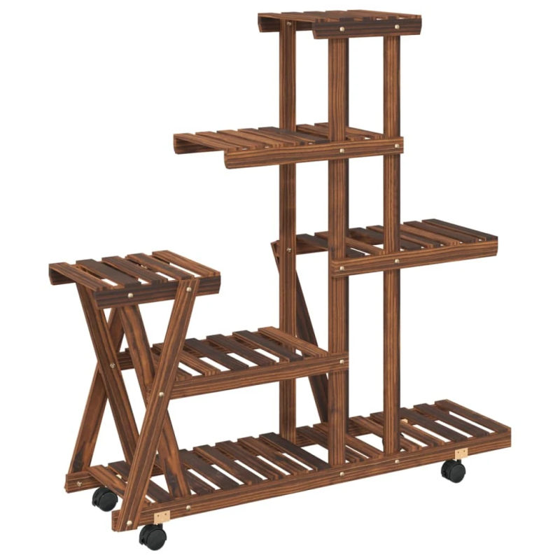 vidaXL puķu statīvs ar ritenīšiem, 95x25x101 cm, egles masīvkoks