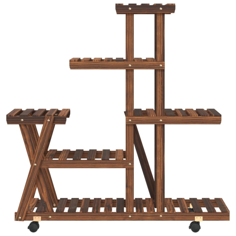 vidaXL puķu statīvs ar ritenīšiem, 95x25x101 cm, egles masīvkoks