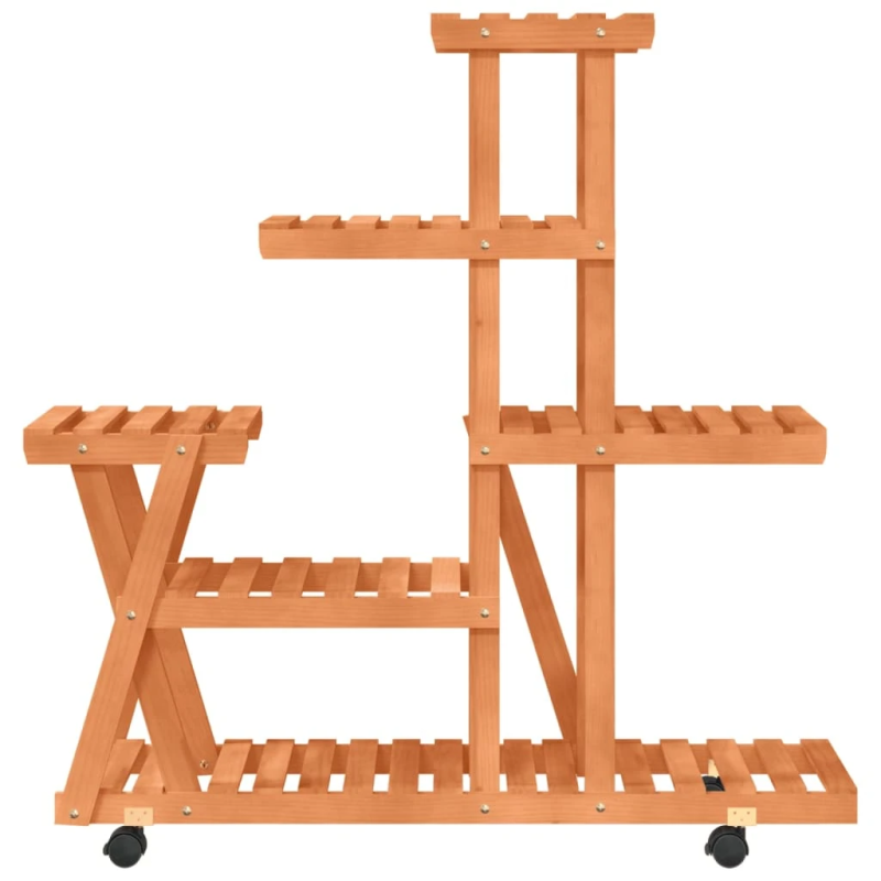 vidaXL puķu statīvs ar ritenīšiem, 95x25x101 cm, egles masīvkoks