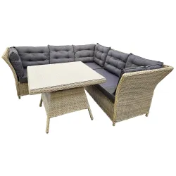 Dārza komplekts, galds ar stūra dīvānu