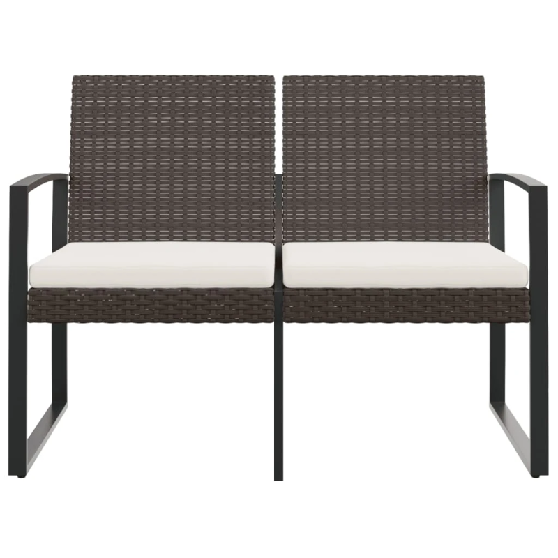 vidaXL divvietīgs dārza sols ar matračiem, brūna PP rotangpalma