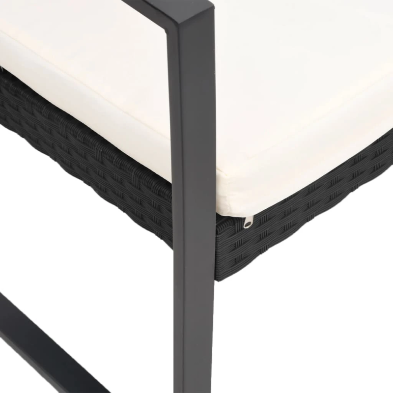 vidaXL trīsvietīgs dārza sols ar matračiem, melna PP rotangpalma