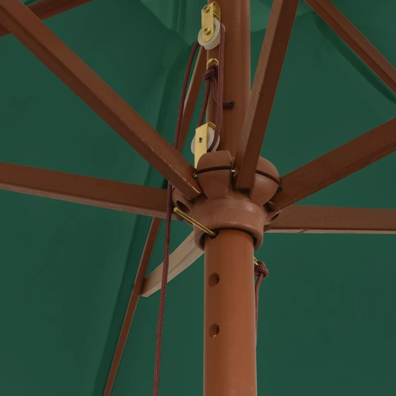 vidaXL dārza saulessargs ar koka kātu, zaļš, 299x240 cm