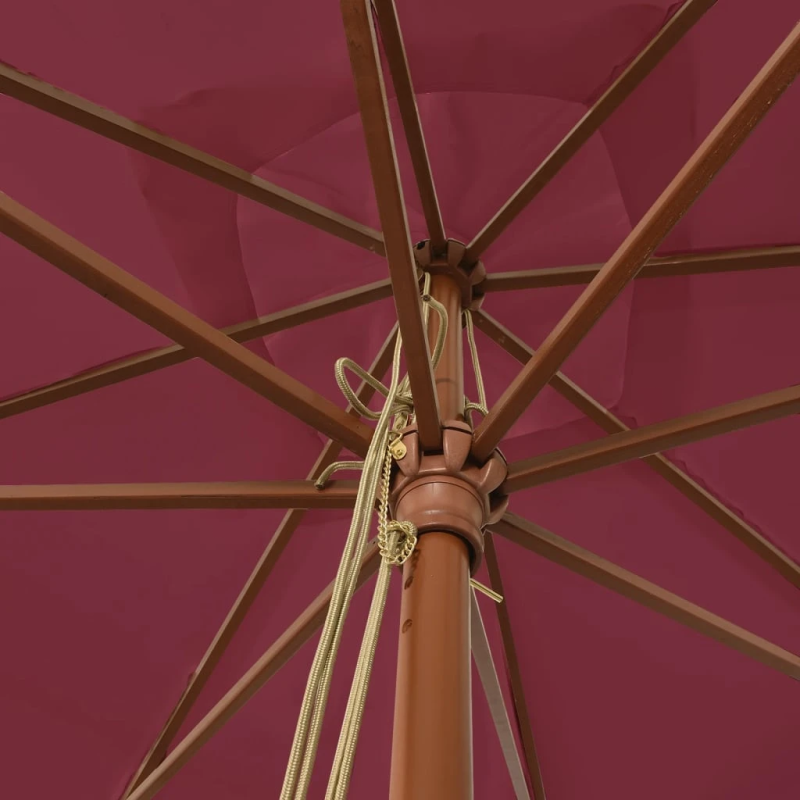 vidaXL dārza saulessargs ar koka kātu, bordo sarkans, 300x300x27 cm