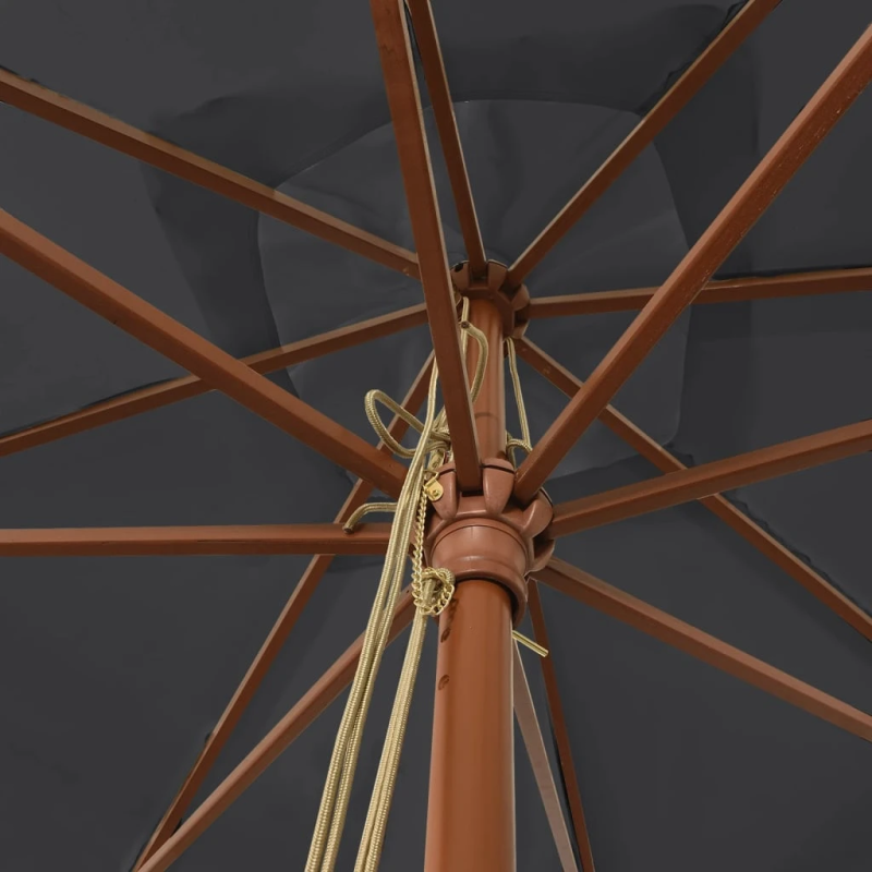 vidaXL dārza saulessargs ar koka kātu, melns, 300x300x273 cm