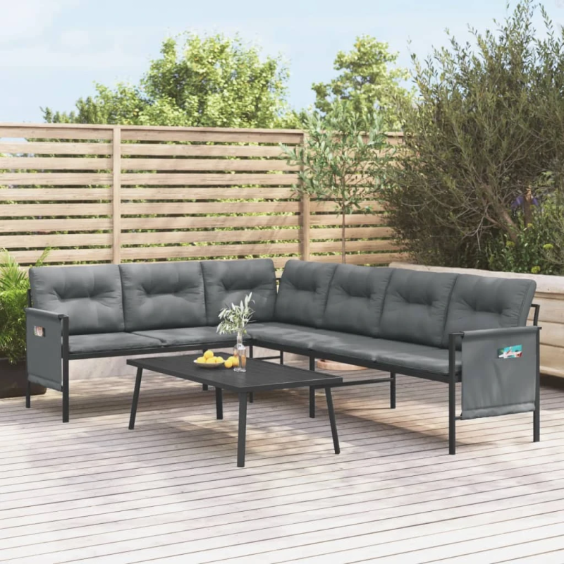 vidaXL dārza stūra dīvāns, antracītpelēks, tērauds un tekstilēns