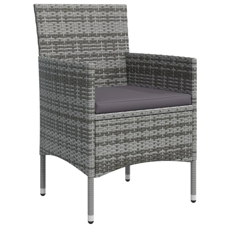 vidaXL 7-daļīgs dārza mēbeļu komplekts ar matračiem, pelēka ar melnu