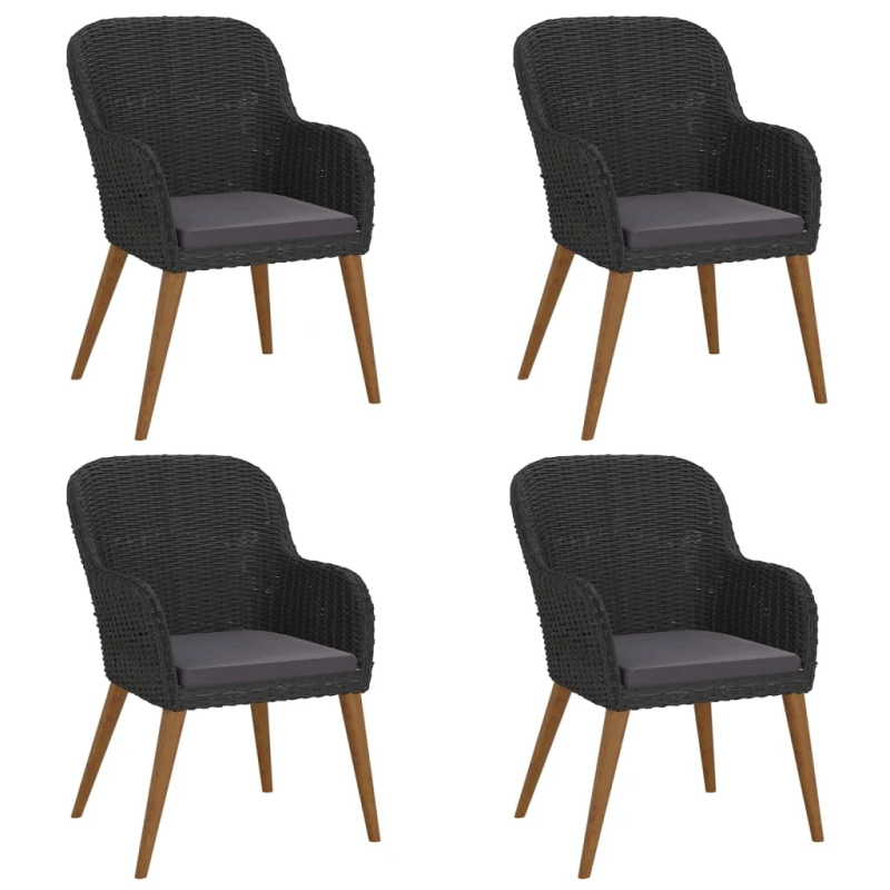 vidaXL 5-daļīgs dārza mēbeļu komplekts ar matračiem, melns