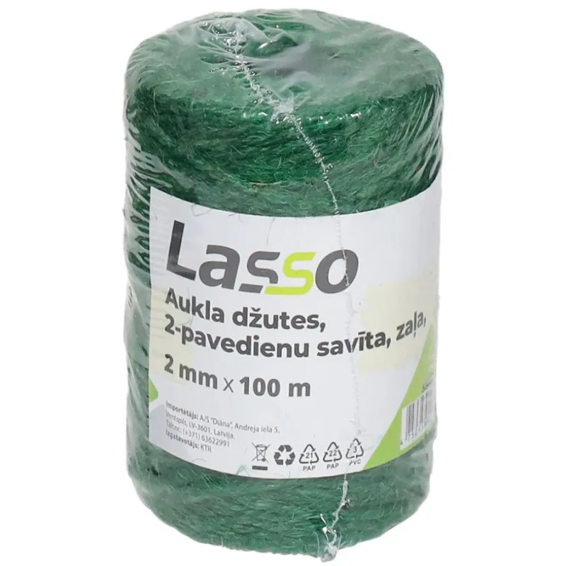 Aukla džutes, 2-pavedienu savīta, zaļa, 2mmx100m