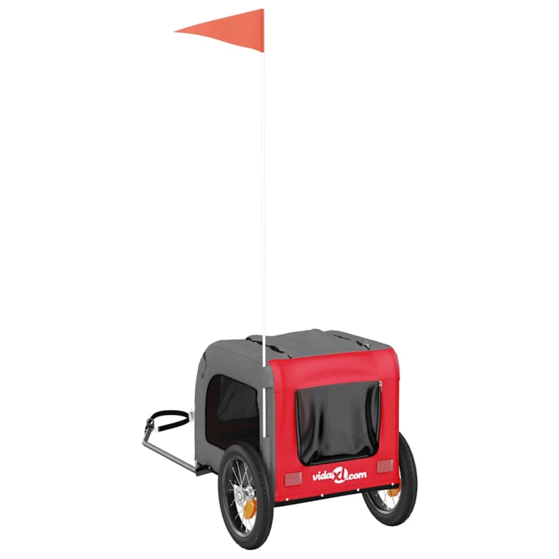 vidaXL mājdzīvnieku velo piekabe, sarkana ar pelēku, audums, dzelzs
