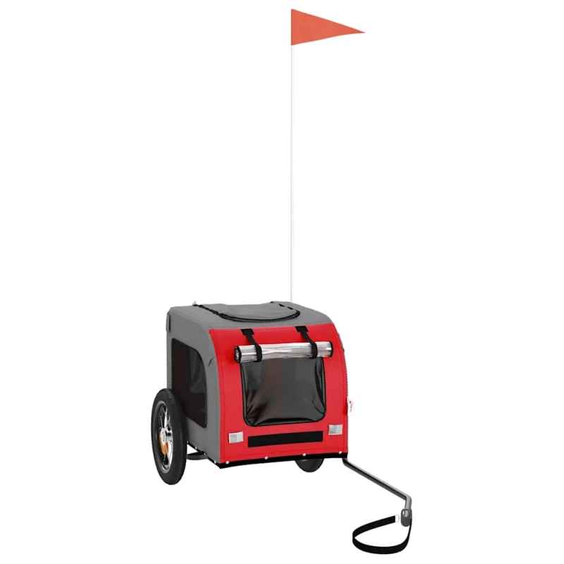 vidaXL mājdzīvnieku velo piekabe, sarkana ar pelēku, audums, dzelzs