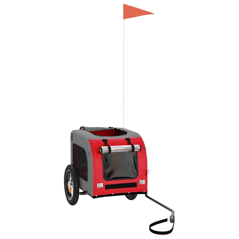 vidaXL mājdzīvnieku velo piekabe, sarkana ar pelēku, audums, dzelzs