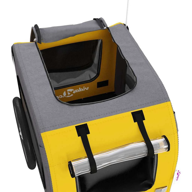 vidaXL mājdzīvnieku velo piekabe, dzeltena ar pelēku, audums, dzelzs