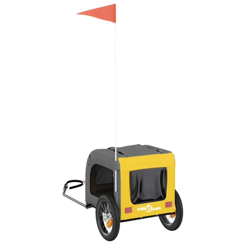 vidaXL mājdzīvnieku velo piekabe, dzeltena ar pelēku, audums, dzelzs