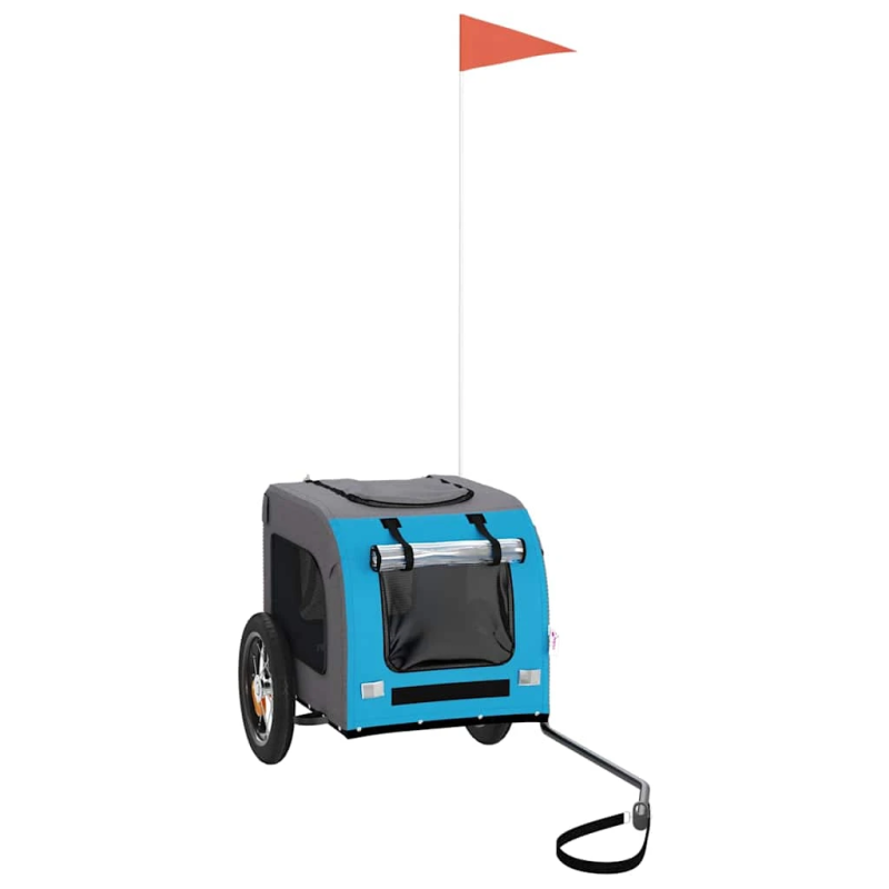 vidaXL mājdzīvnieku velo piekabe, zila ar pelēku, audums un dzelzs