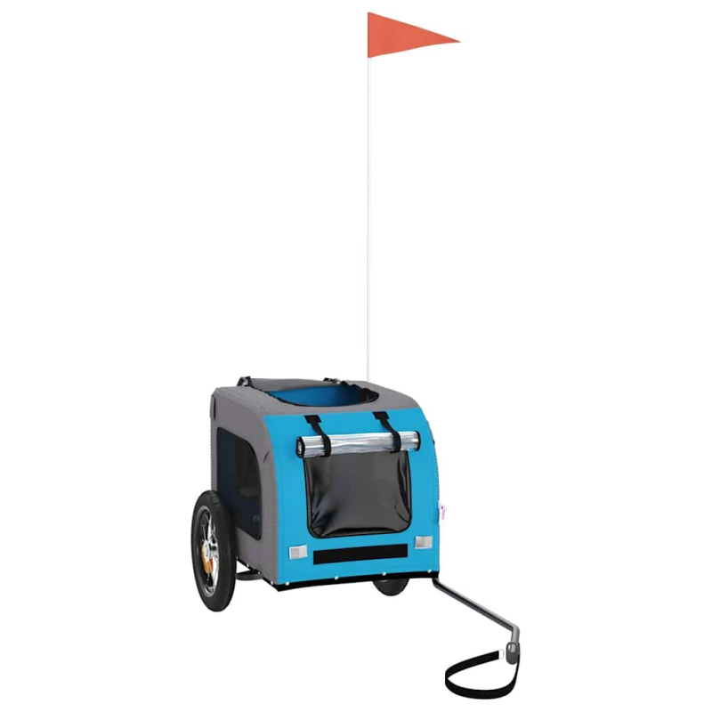 vidaXL mājdzīvnieku velo piekabe, zila ar pelēku, audums un dzelzs