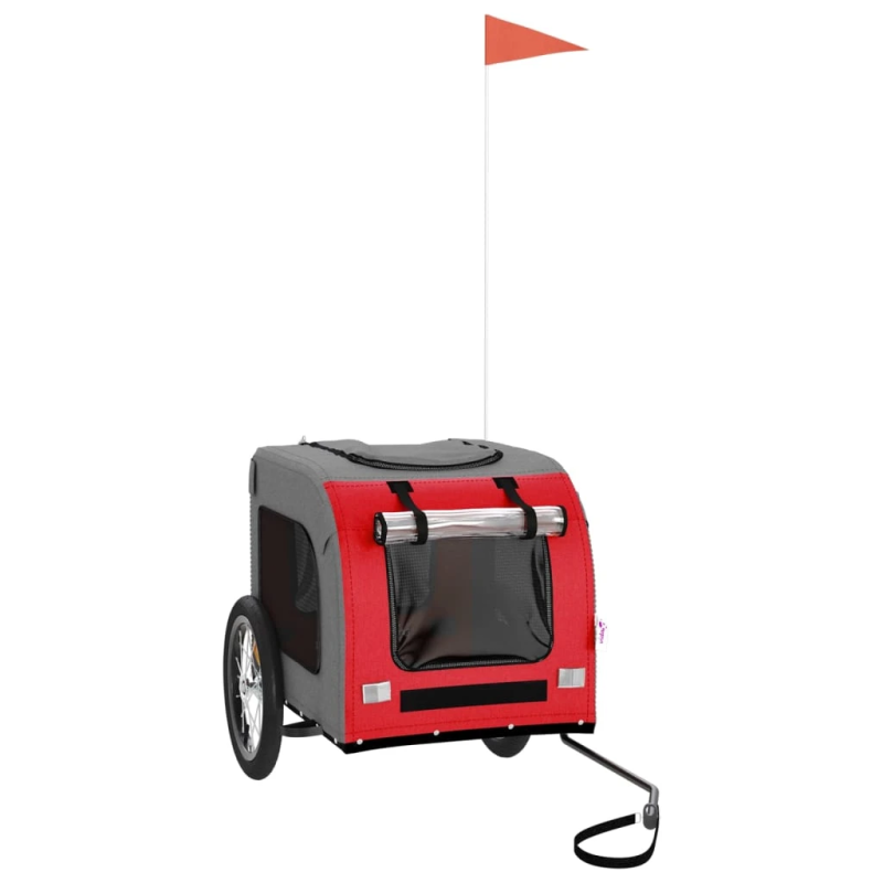 vidaXL mājdzīvnieku velo piekabe, sarkana ar pelēku, audums, dzelzs