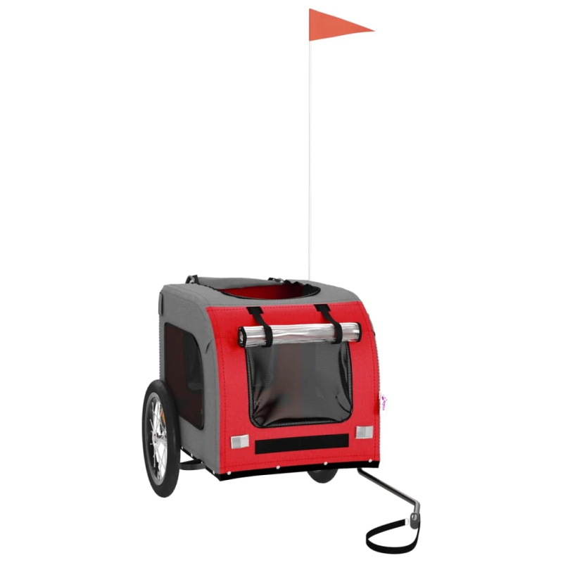 vidaXL mājdzīvnieku velo piekabe, sarkana ar pelēku, audums, dzelzs
