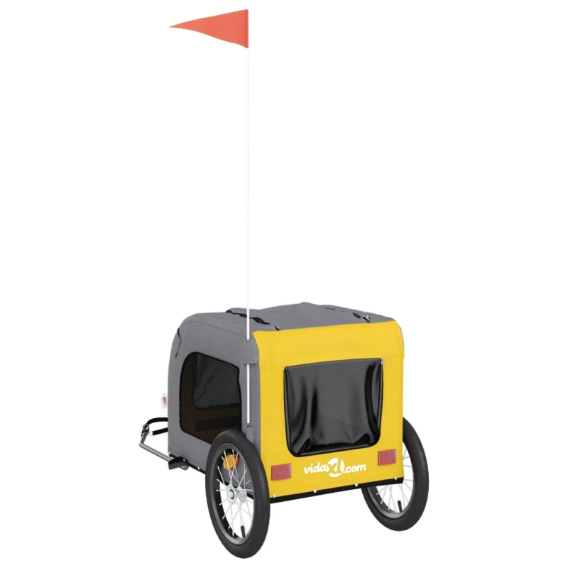 vidaXL mājdzīvnieku velo piekabe, dzeltena ar pelēku, audums, dzelzs