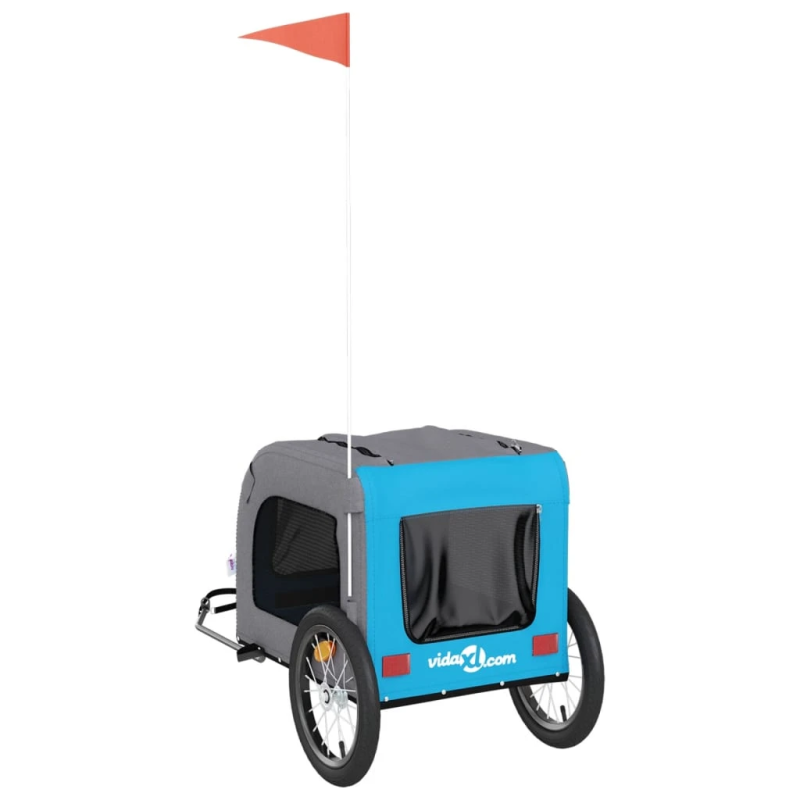 vidaXL mājdzīvnieku velo piekabe, zila ar pelēku, audums un dzelzs
