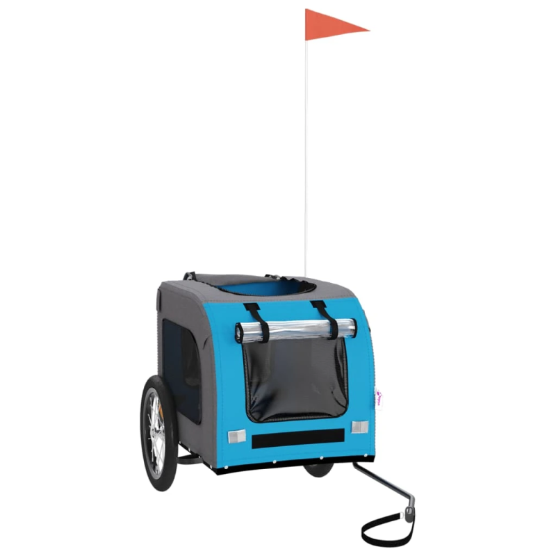 vidaXL mājdzīvnieku velo piekabe, zila ar pelēku, audums un dzelzs