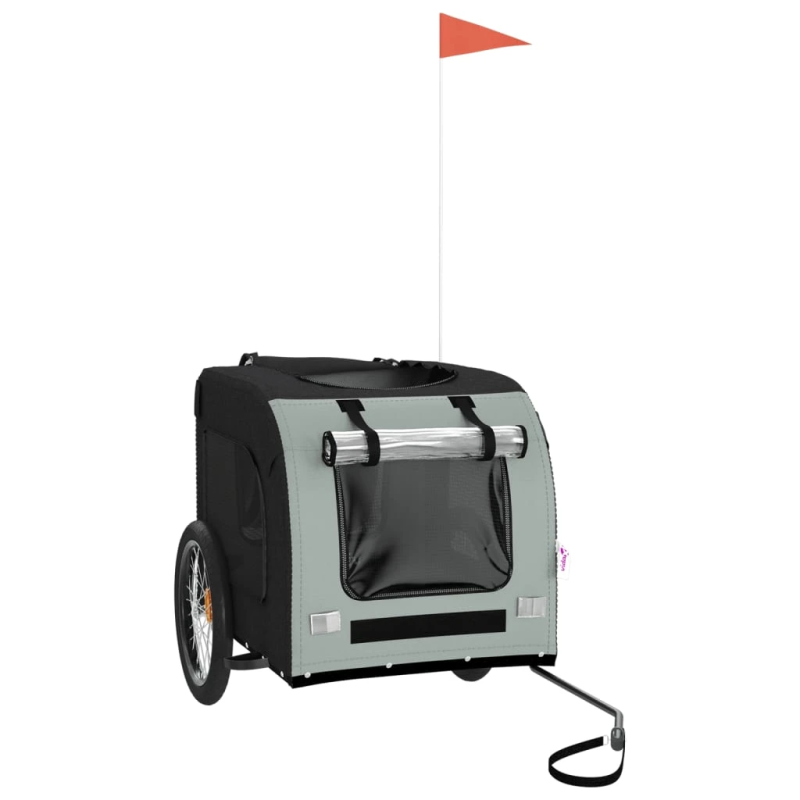 vidaXL mājdzīvnieku velo piekabe, melna ar pelēku, audums un dzelzs