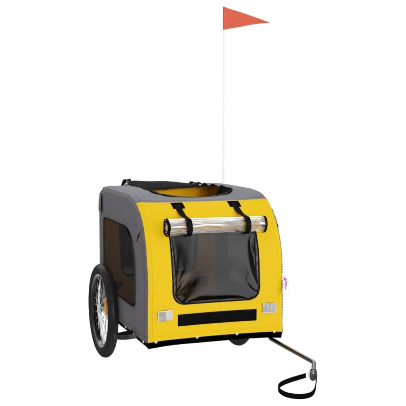 vidaXL mājdzīvnieku velo piekabe, dzeltena ar pelēku, audums, dzelzs