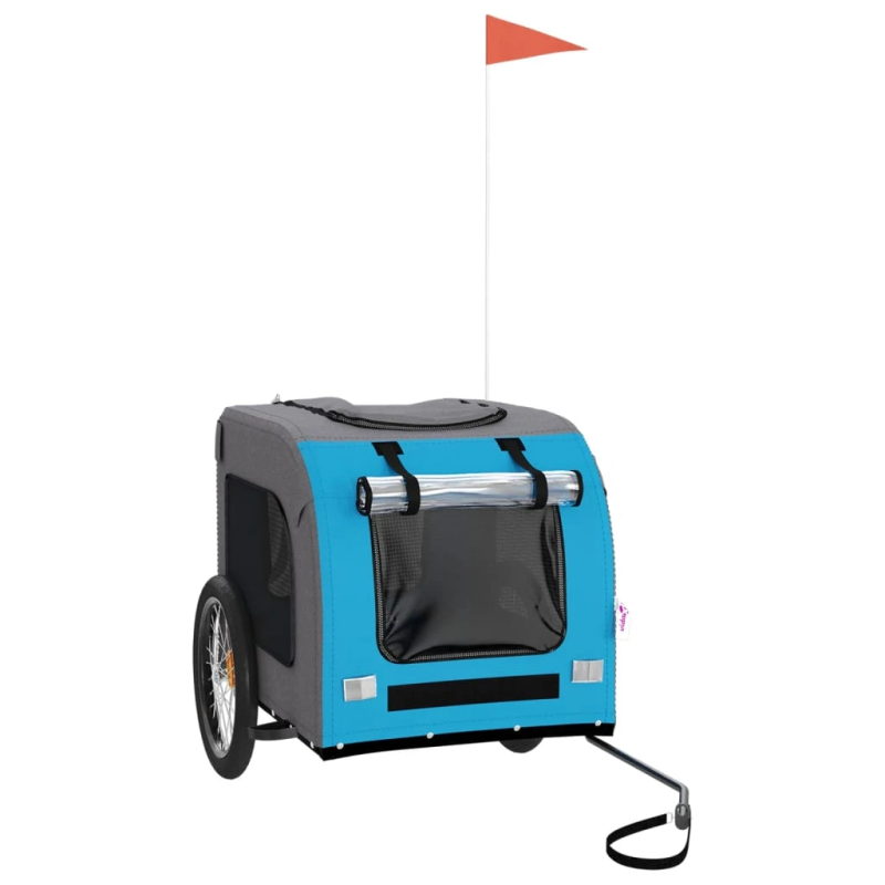 vidaXL mājdzīvnieku velo piekabe, zila ar pelēku, audums, dzelzs