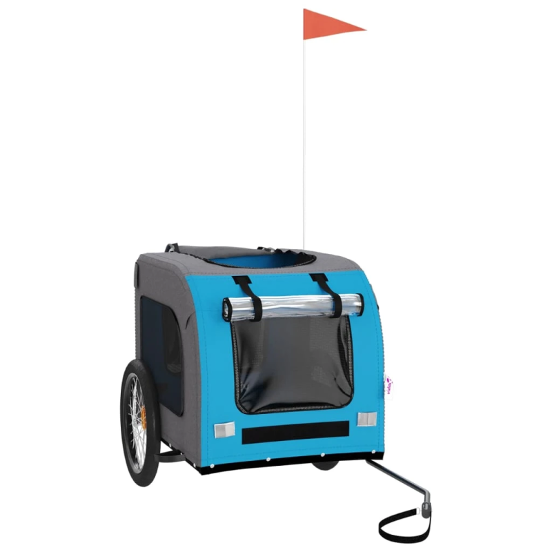 vidaXL mājdzīvnieku velo piekabe, zila ar pelēku, audums, dzelzs