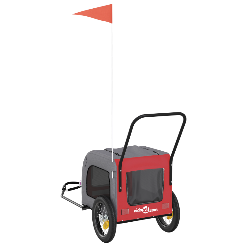 vidaXL Velosipēda piekabe mājdzīvniekiem Sarkana un pelēka