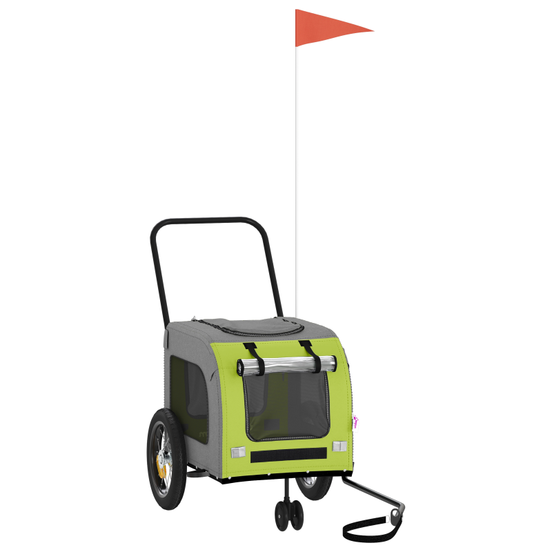 vidaXL Velosipēda piekabe mājdzīvniekiem ar uzglabāšanu Zaļš un pelēks