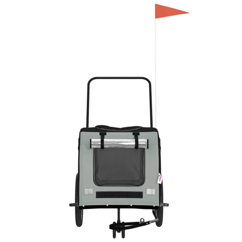 vidaXL mājdzīvnieku velo piekabe, melna ar pelēku, audums un dzelzs