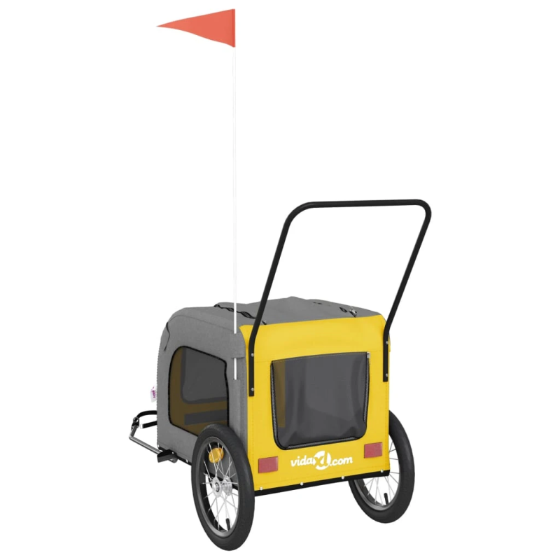 vidaXL mājdzīvnieku velo piekabe, dzeltena ar pelēku, audums, dzelzs
