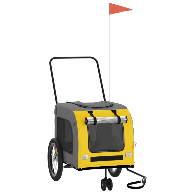 vidaXL mājdzīvnieku velo piekabe, dzeltena ar pelēku, audums, dzelzs