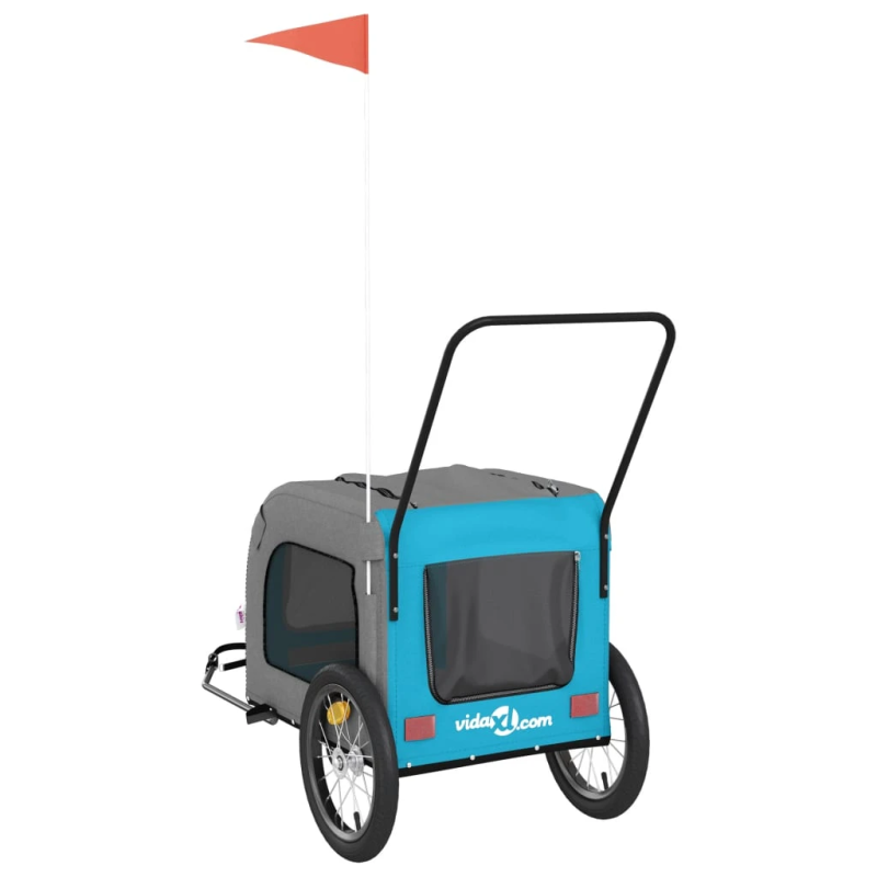 vidaXL mājdzīvnieku velo piekabe, zila ar pelēku, audums un dzelzs